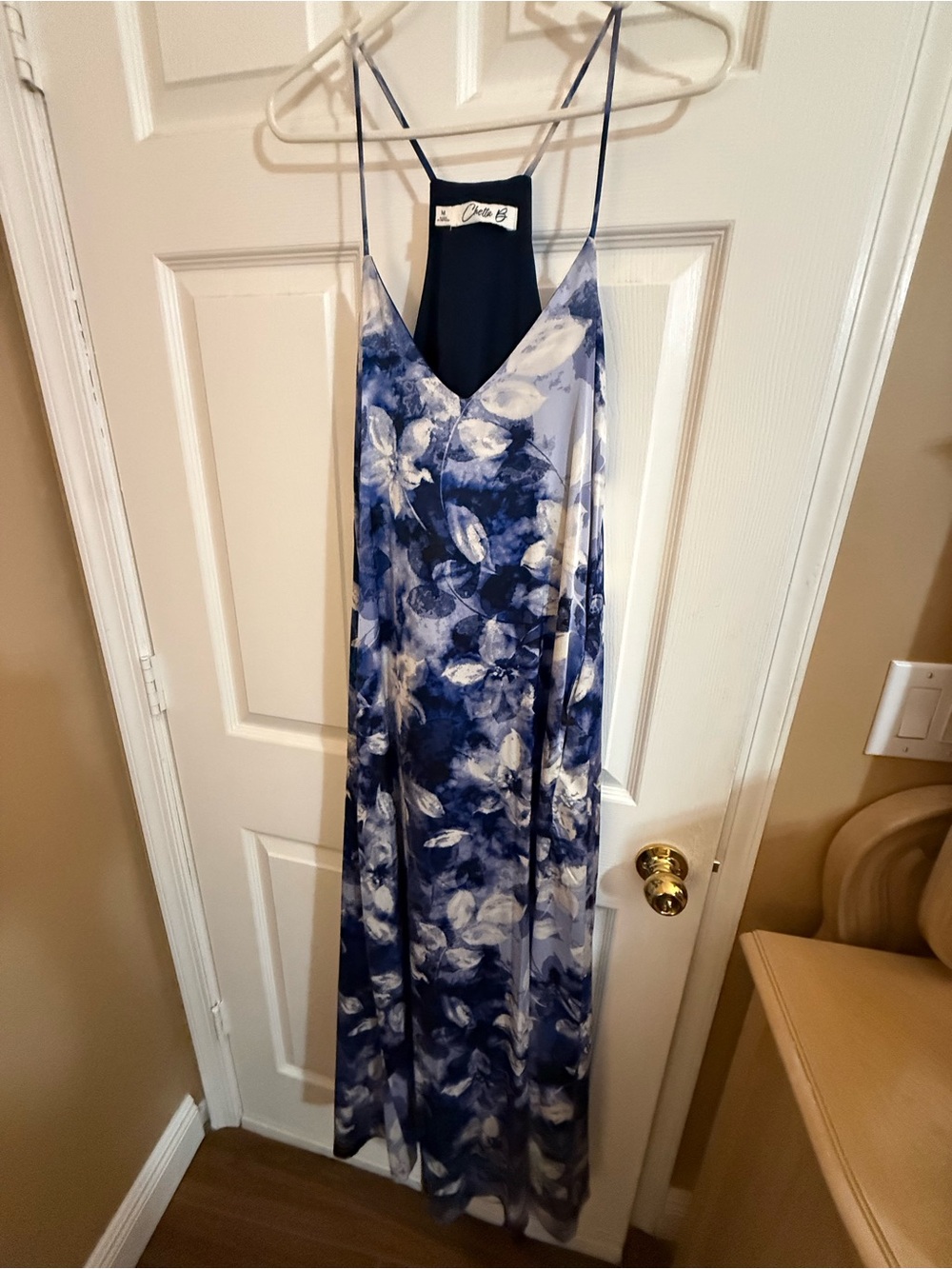 Chetta B Blue and White Floral Slip Maxi Dress